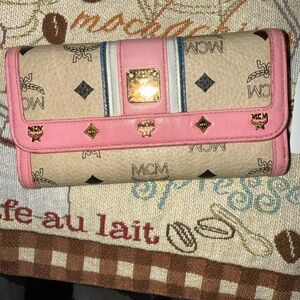 MCM Pink and Tan Wallet with Iconic Logo